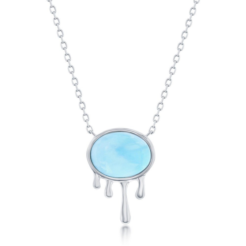 Sterling Silver, Oval Larimar, Dripping Design Necklace