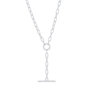 Sterling Silver, Toggle CZ Paperclip Necklace
