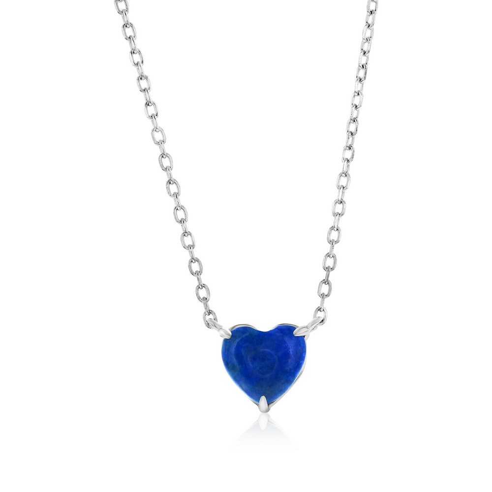 Sterling Silver, Heart Necklace - Lapis