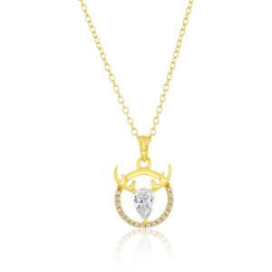 Sterling Silver, Deer Antlers CZ Necklace - Gold Plated