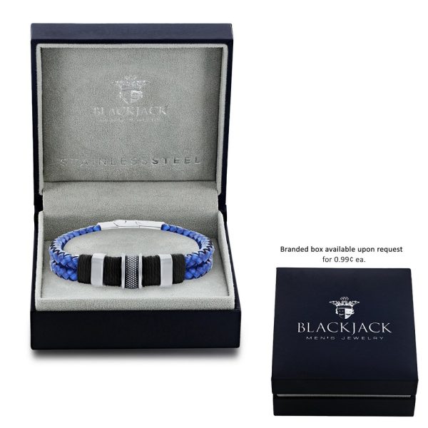 Stainless Steel Double Strand Genuine Leather Bracelet - Blue