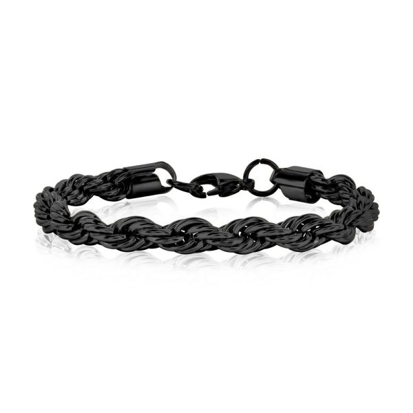 Stainless Steel 8mm Rope Chain Bracelet - Black Plated