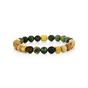 Stainless Steel, 8mm Genuine Bead Bracelet - African Turquoise & Jasper