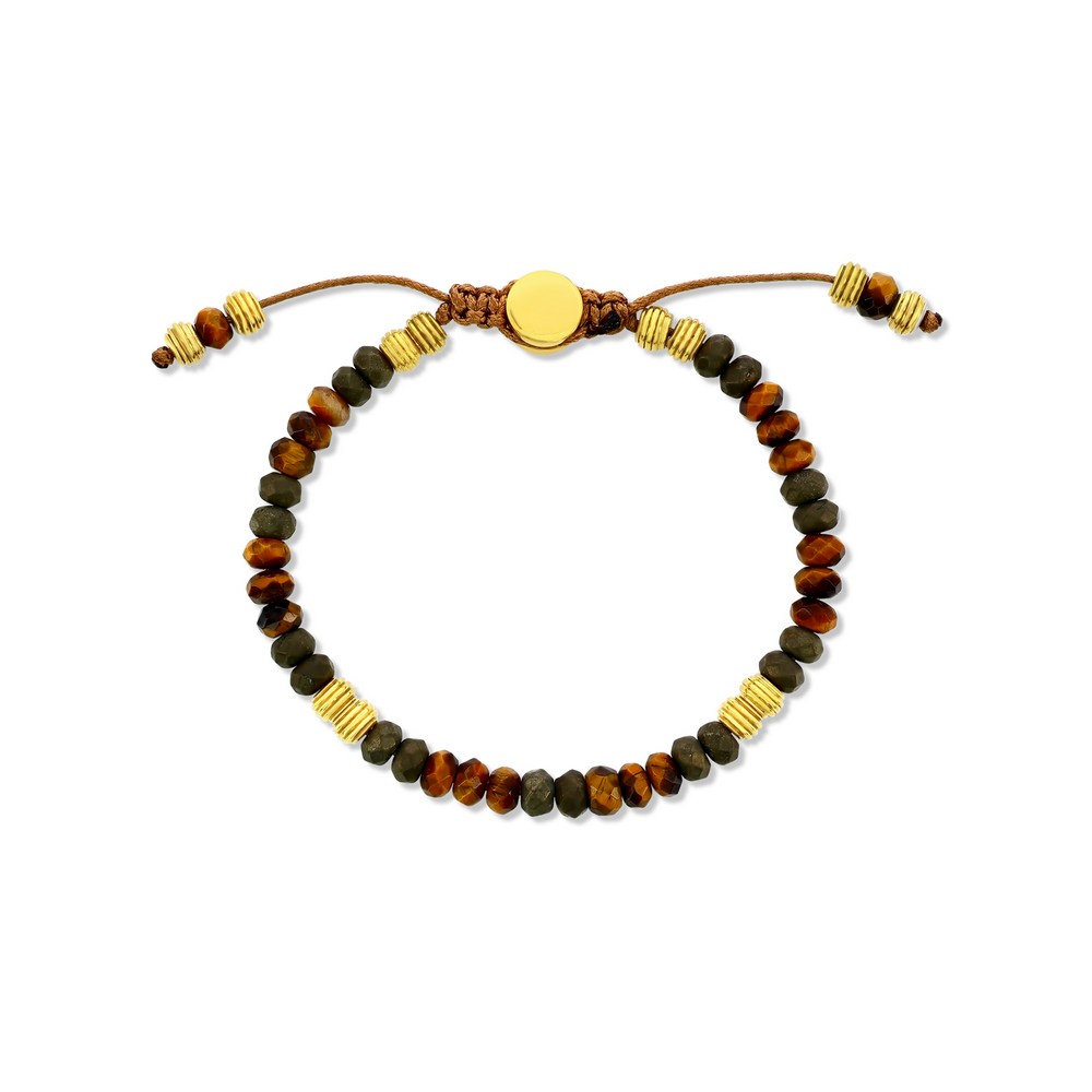 Stainless Steel, 6mm Genuine Bead Adjustable Bracelet - Pyrite & Tiger Eye