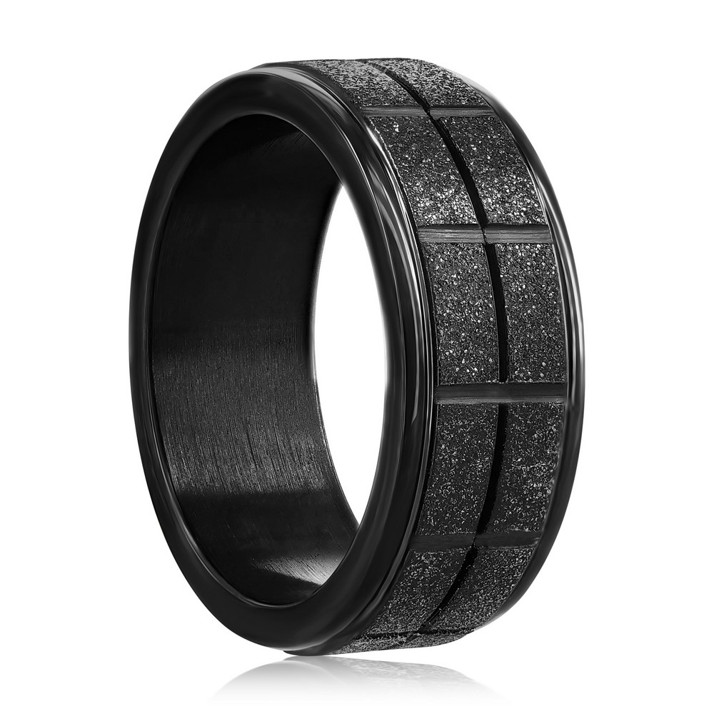 Stainless Steel Sand Blasted Ring - Black Plated