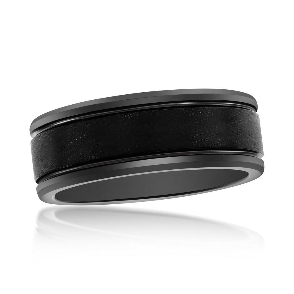 Brushed & Polished Black Tungsten Ring