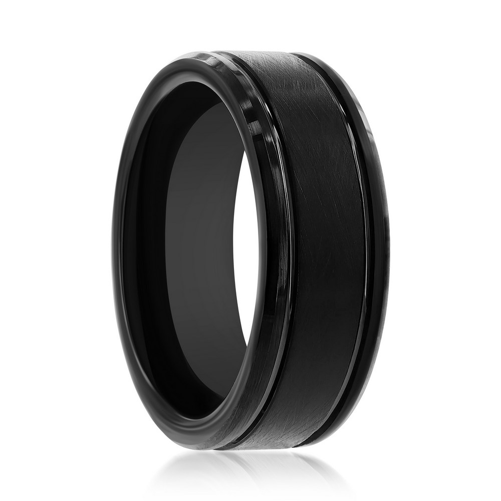 Brushed & Polished Black Tungsten Ring