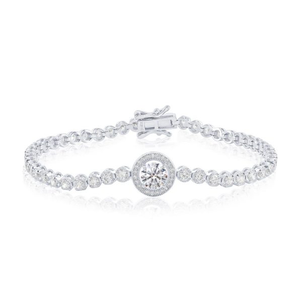 Sterling Silver, Round Halo CZ Tennis Bracelet
