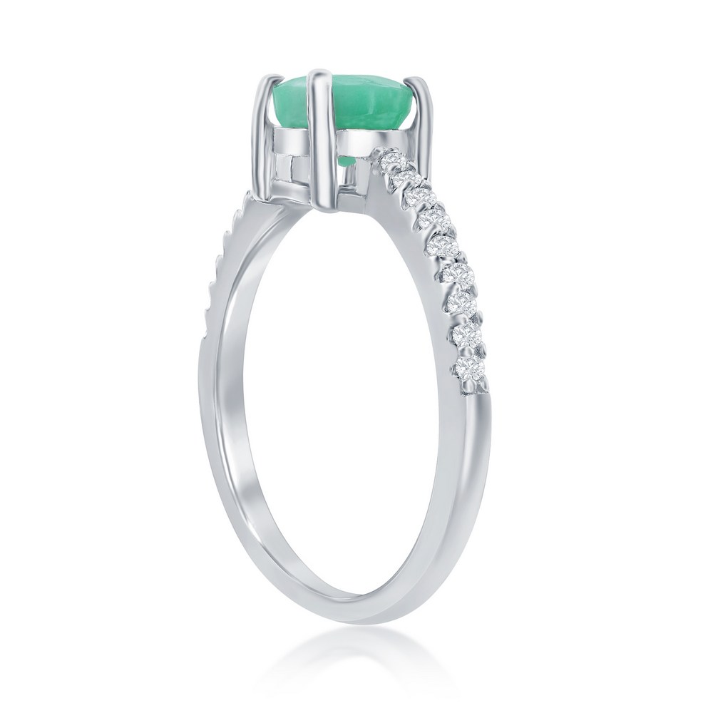 Sterling Silver, 6mm Emerald with White Topaz Ring