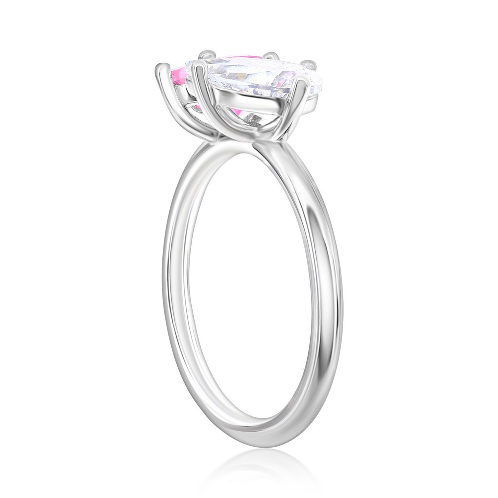 Sterling Silver Heart & Pearshaped CZ Ring - Pink
