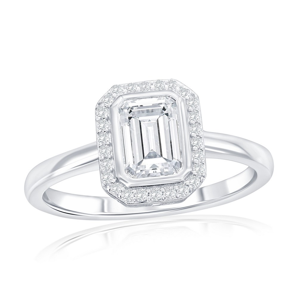 Sterling Silver, Rectangle Halo CZ Ring