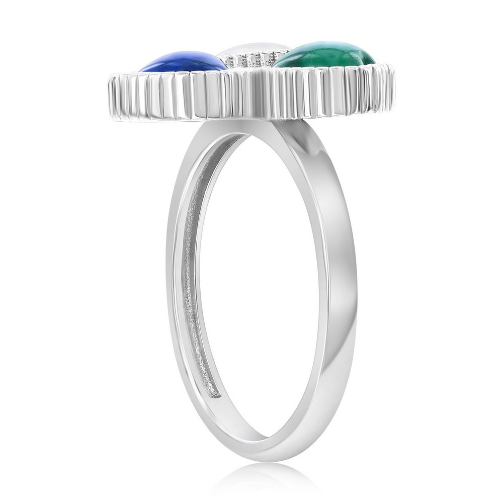 Sterling Silver, MOP, Lapis, Malachite, Triple Cluster Heart Ring