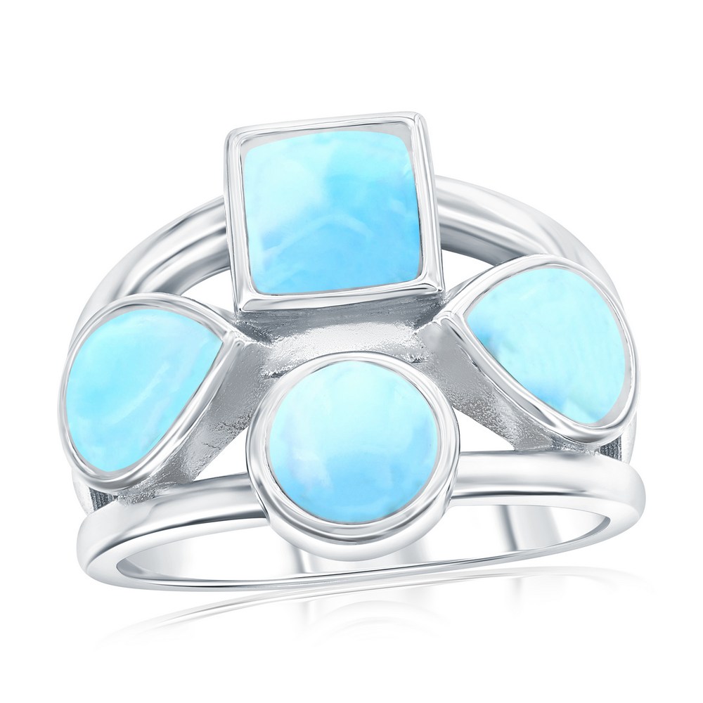Sterling Silver, Multi-Shaped Larimar Ring
