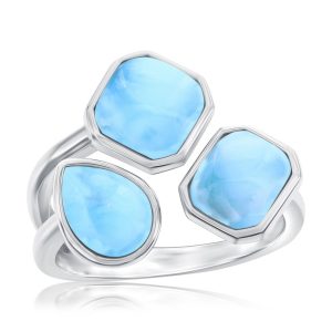 Sterling Silver, Multi-Shaped Larimar Ring