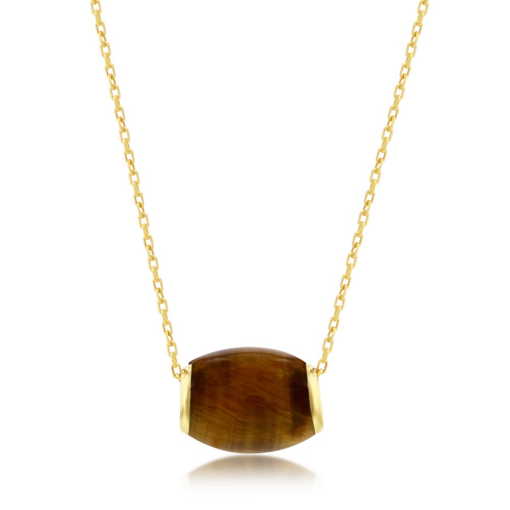 14K Yellow Gold, Oval Bead Slide Pendant - Tiger Eye
