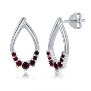Sterling Silver Pear-shaped Gemstone Earrings - Garnet