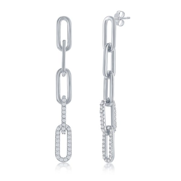 Sterling Silver, CZ Paperclip Earrings