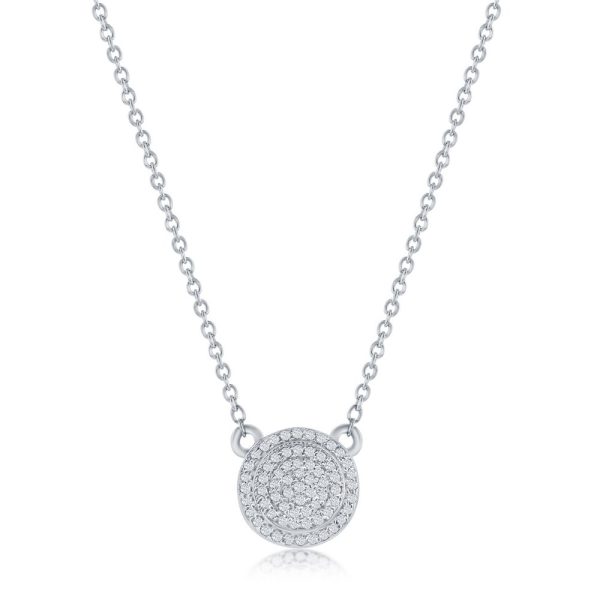 Sterling Silver, Round Halo Diamond Necklace - (67 Stones)