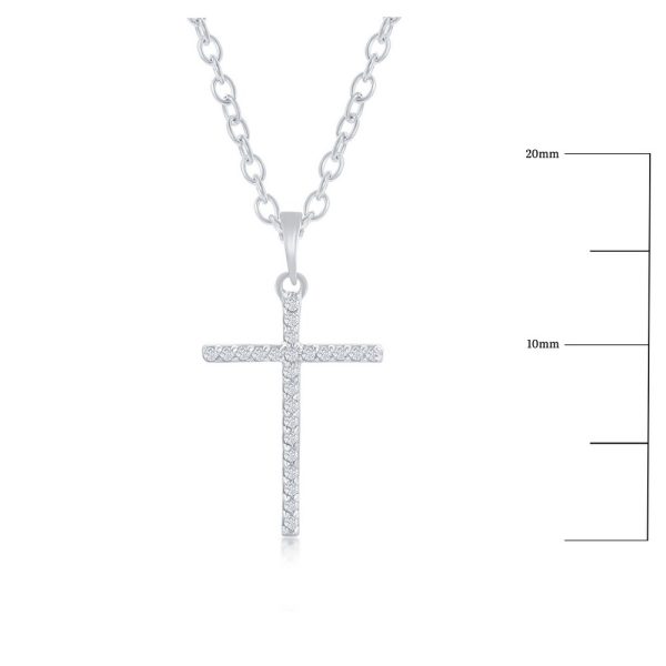 Sterling Silver, Diamond Cross Necklace - (24 Stones)