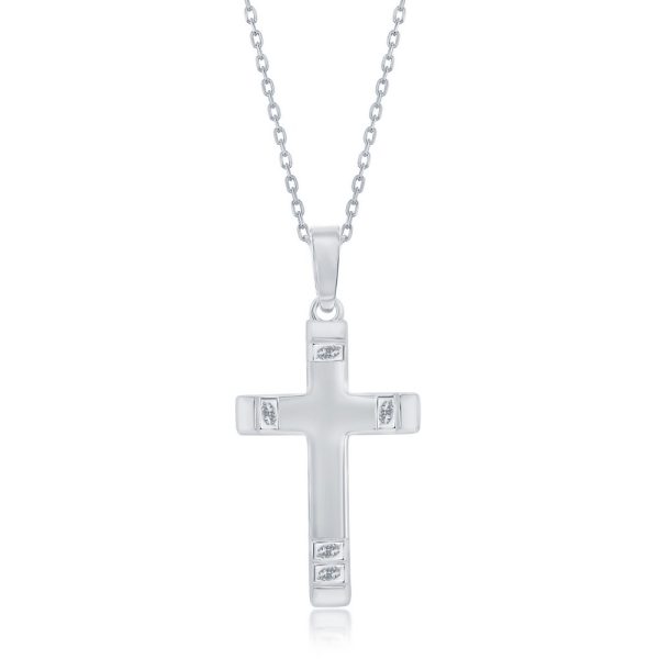 Sterling Silver, Textured Ends Cross Pendant