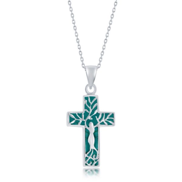 Sterling Silver Cross Pendant - Created Turquoise