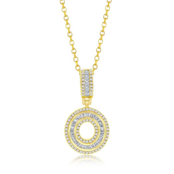 Sterling Silver 'O' Baguette CZ Initial Pendant w/Chain - Gold Plated