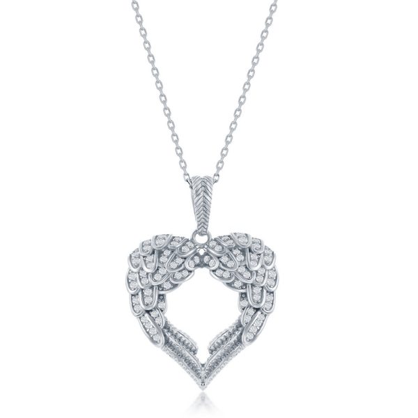 Sterling Silver, Angel Wings Heart Pendant