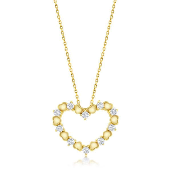 Sterling Silver CZ Heart Pendant - Gold Plated