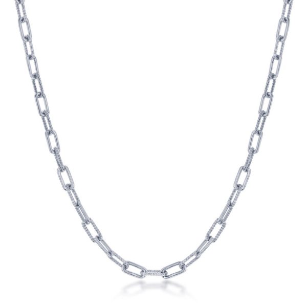Sterling Silver Polished & Rope Design Paperclip Necklace