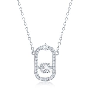 Sterling Silver Dancing CZ Oval Necklace