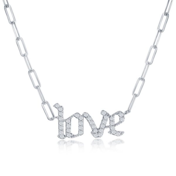 Sterling Silver 'Love' Paperclip Chain Necklace