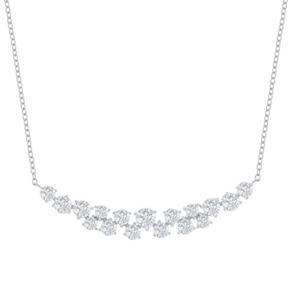Sterling Silver Round CZ Curved Bar Necklace