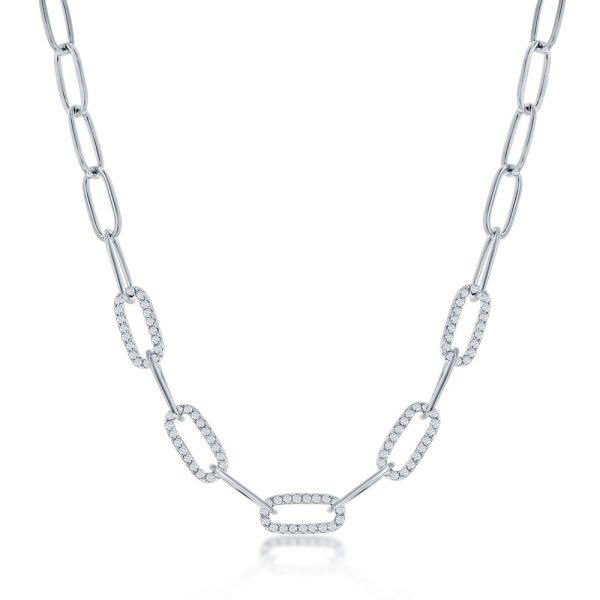 Sterling Silver, 5mm CZ Paperclip Necklace