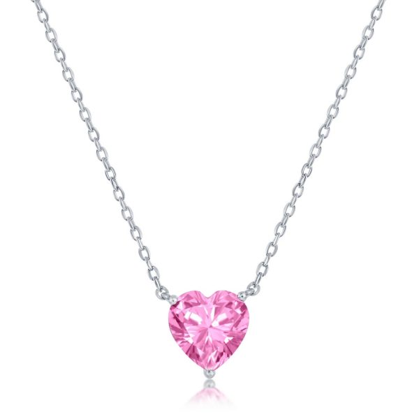 Sterling Silver 8MM Rose "October" Heart Perciosa Crystal Necklace