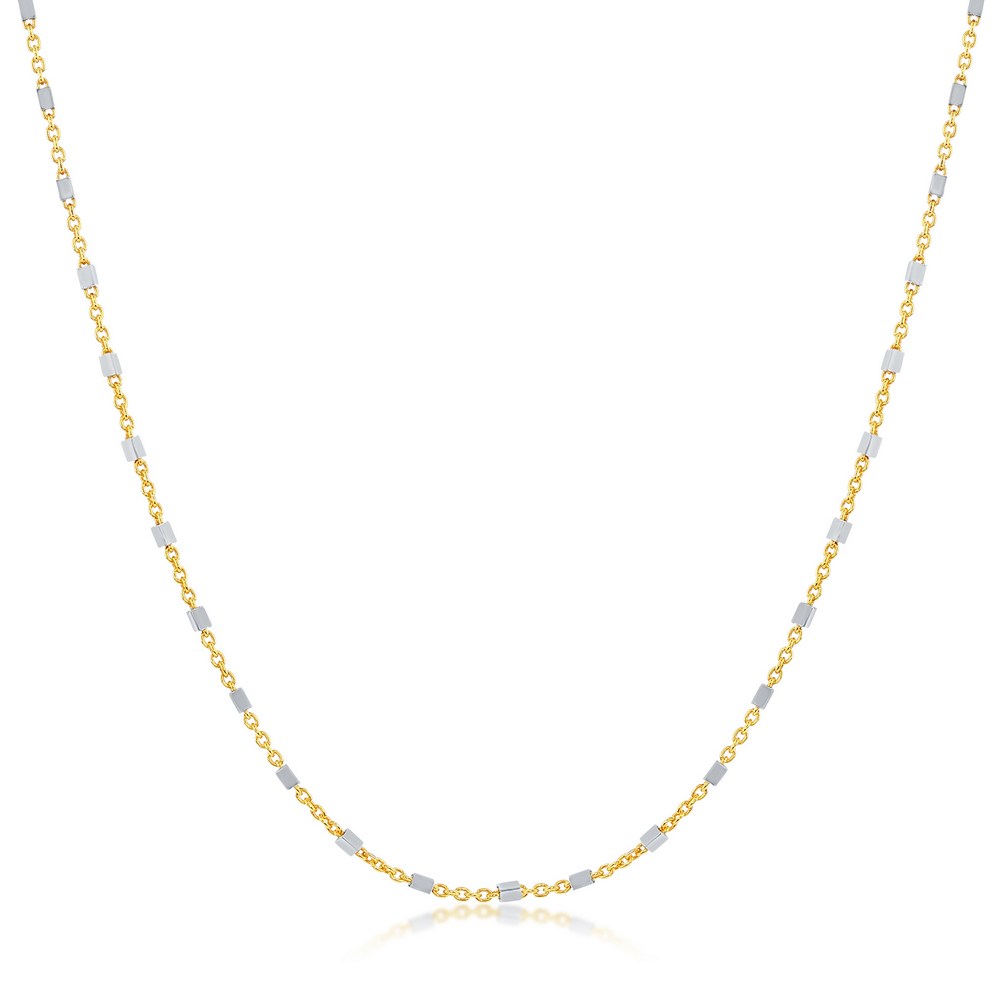 Sterling Silver Square Beads Gold Plated Chain - Two-Tone