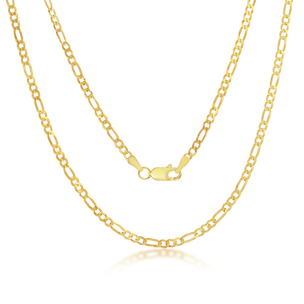 Sterling Silver, 2.8mm Figaro Chain - Gold Plated