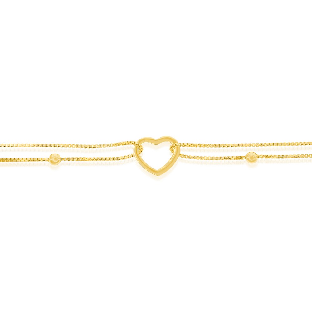 Sterling Silver, Double Strand Open Heart Anklet - Gold Plated