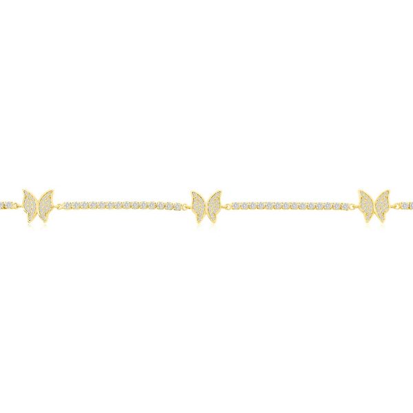 Sterling Silver Butterfly CZ Tennis Anklet - Gold Plated