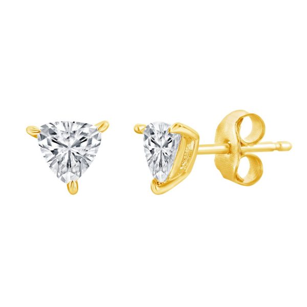 Sterling Silver, Solitaire Trillion CZ, 6mm Necklace & 5mm Earrings Set - Gold Plated
