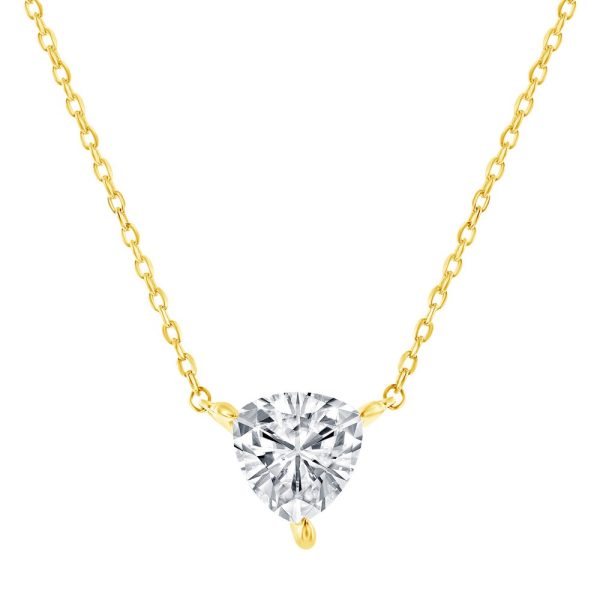 Sterling Silver, Solitaire Trillion CZ, 6mm Necklace & 5mm Earrings Set - Gold Plated