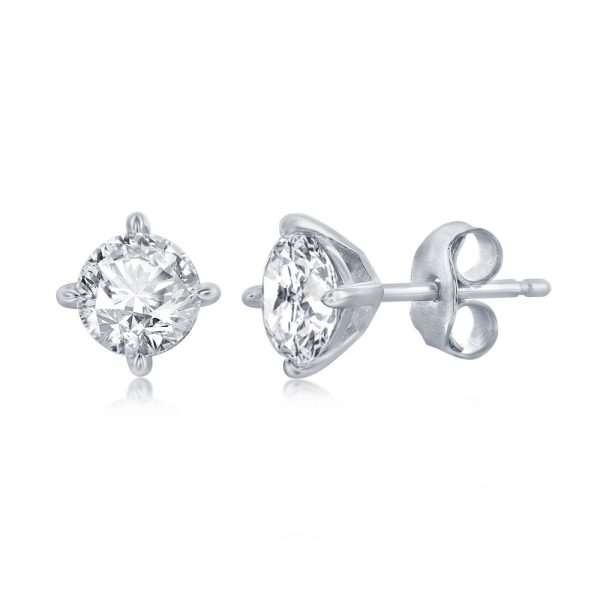 Sterling Silver, 5mm Round CZ, Solitaire Necklace & Earrings Set