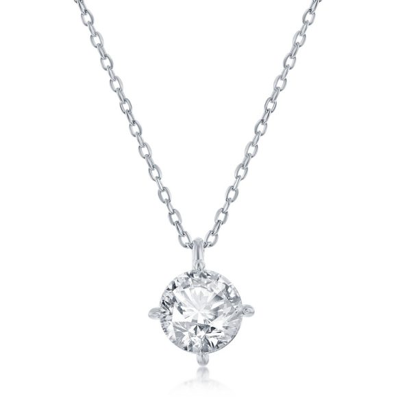 Sterling Silver, 5mm Round CZ, Solitaire Necklace & Earrings Set