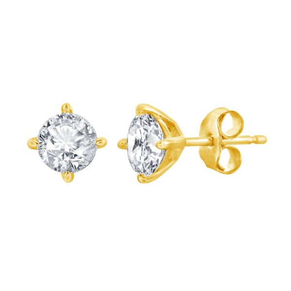 Sterling Silver, 5mm Round CZ, Solitaire Necklace & Earrings Set - Gold Plated