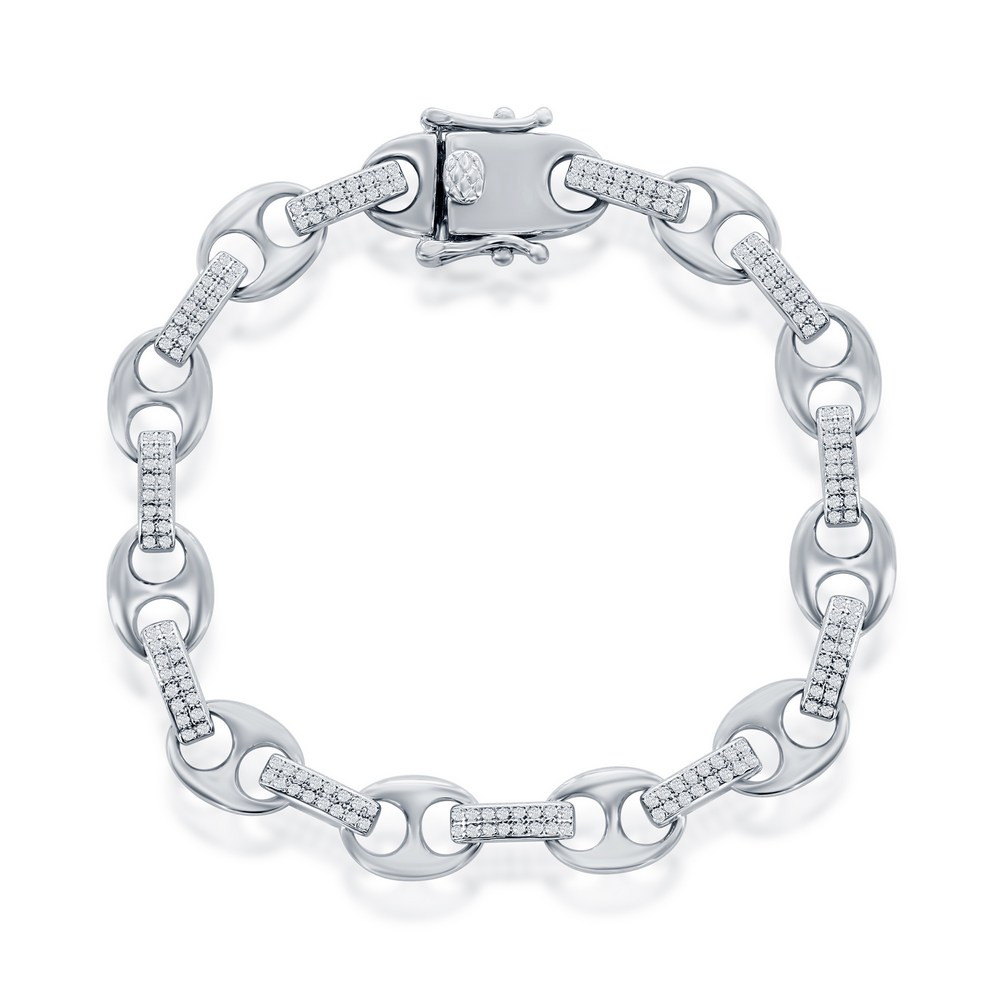 Sterling Silver, Micro Pave CZ Marina Link Bracelet