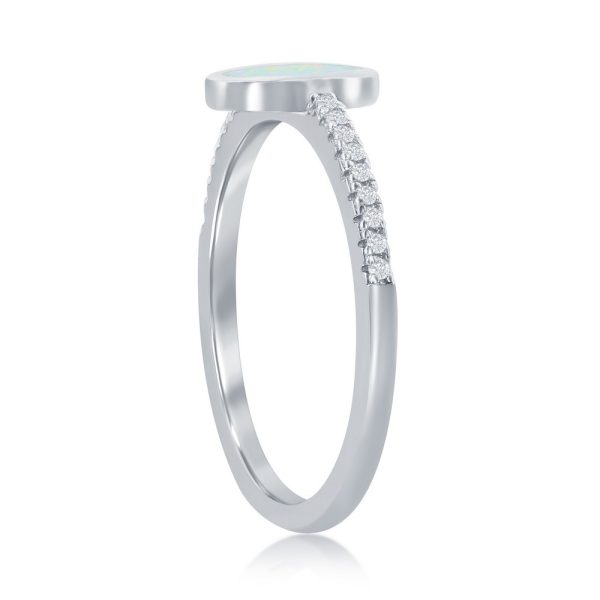 Sterling Silver White Inlay Opal Oval CZ Band Ring