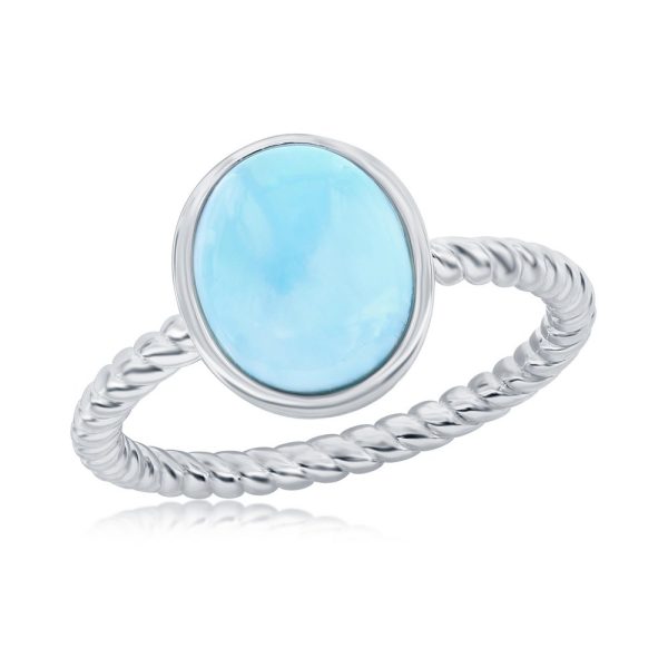 Sterling Silver, Oval Larimar, Rope Design Band Ring