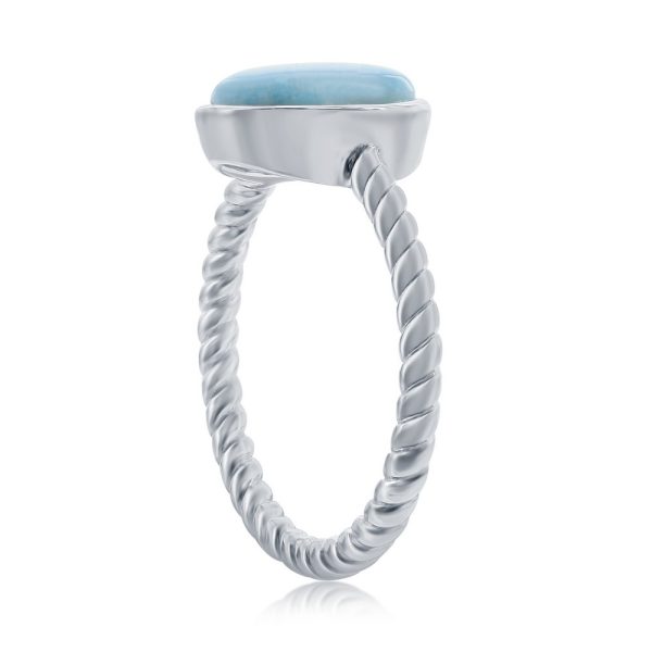 Sterling Silver, Oval Larimar, Rope Design Band Ring