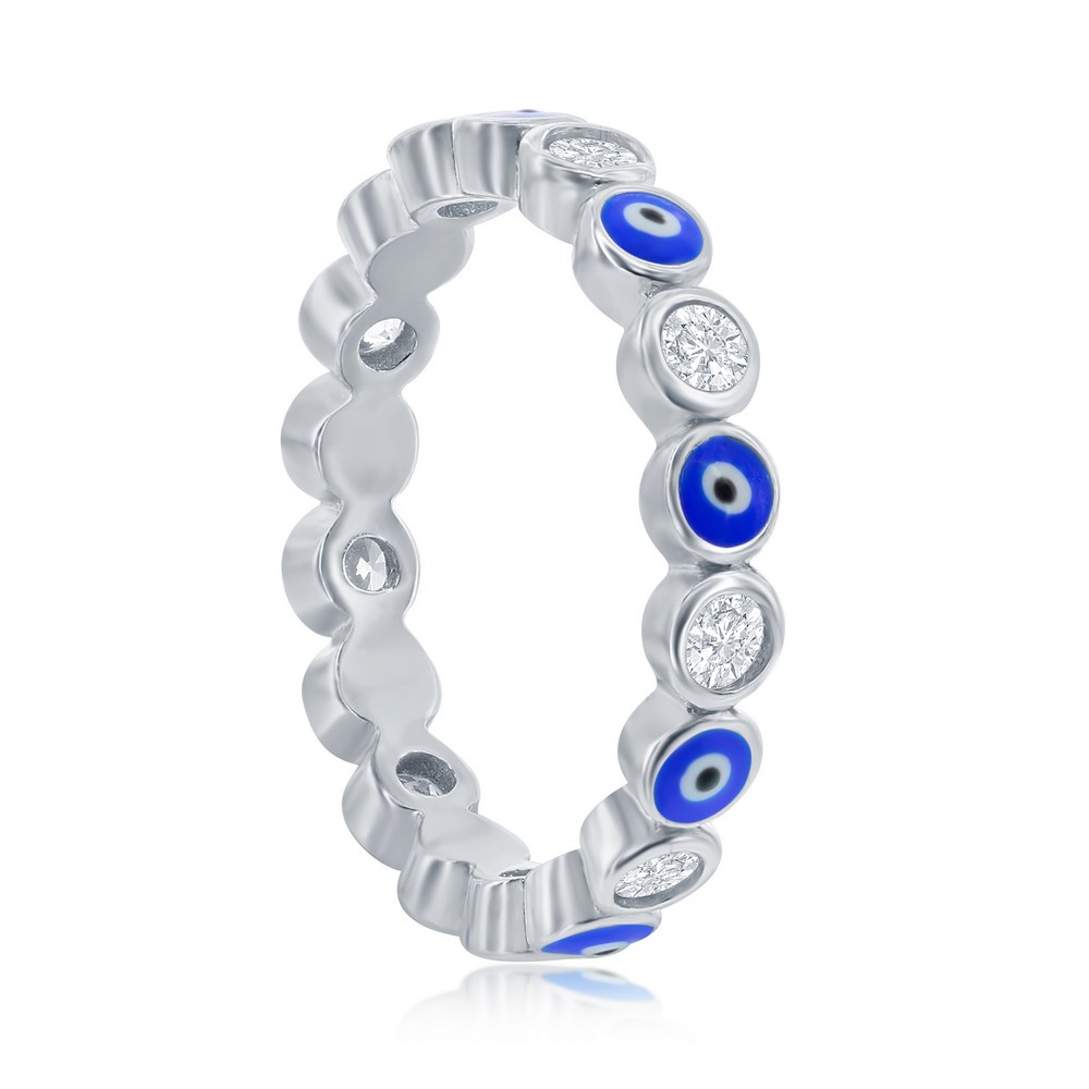 Sterling Silver, Evil Eye Enamel & CZ Ring