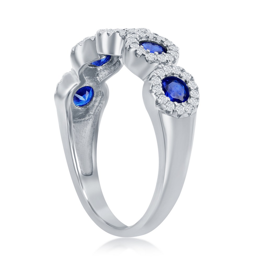 Sterling Silver, Round White & Sapphire CZ Half Eternity Ring