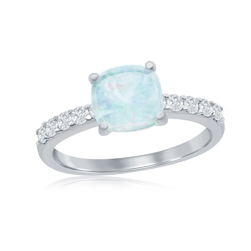 Sterling Silver, Square Opal and CZ Ring